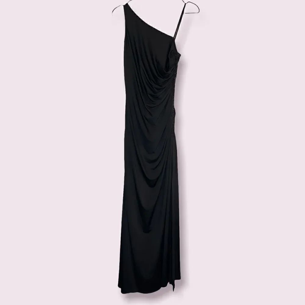 Adrianna Papell Boutique Black One Shoulder Beaded Ruched Evening Gown 4